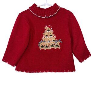 Bt Kids Red Knit Sweater With Reindeer Appliqué For Toddlers Santa Hat
